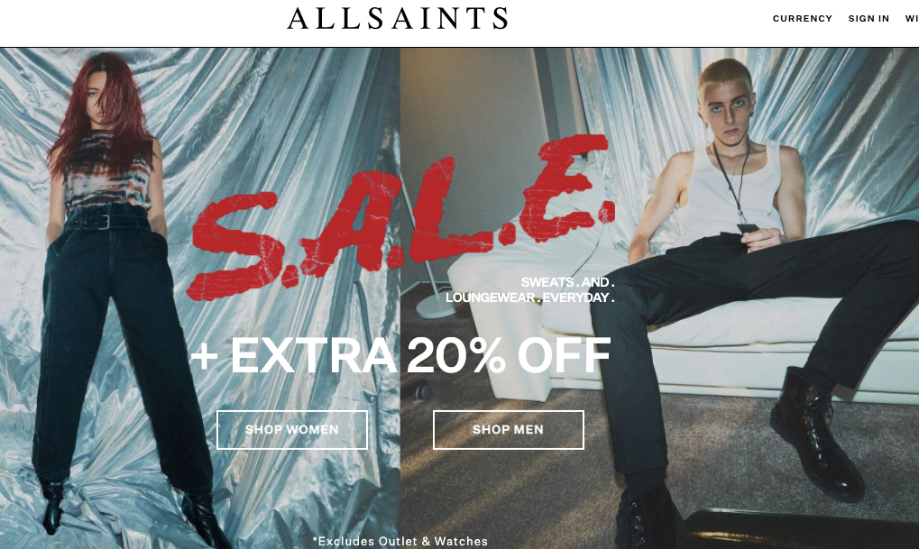Screenshot of AllSaints Sale banner illustrating the importance of using high quality images.